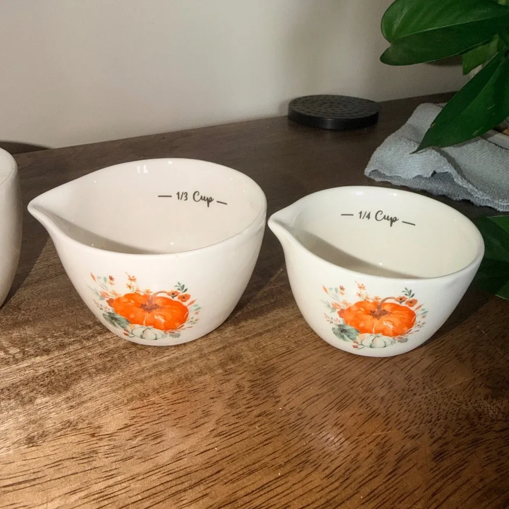 Ashland Pumpkin Measuring Cups Set Ceramic Nesting Cups Kitchen‎ Decor Farmhouse